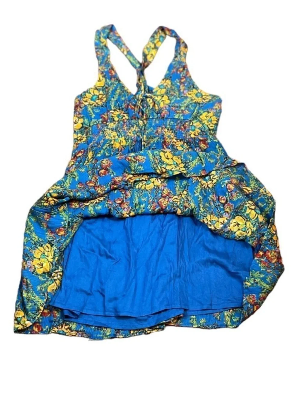 Free People‎ Blue Floral Smocked Dress, Size S, NWT